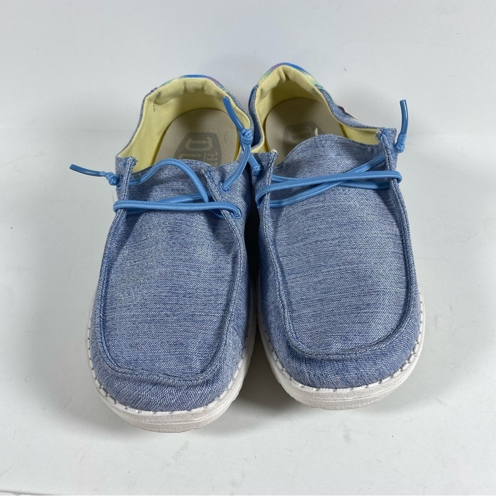 Hey Dude Kids Wendy Moc Toe Sneaker Light Blue Sparkle Denim Shoes size Y5 Youth - Picture 4 of 9
